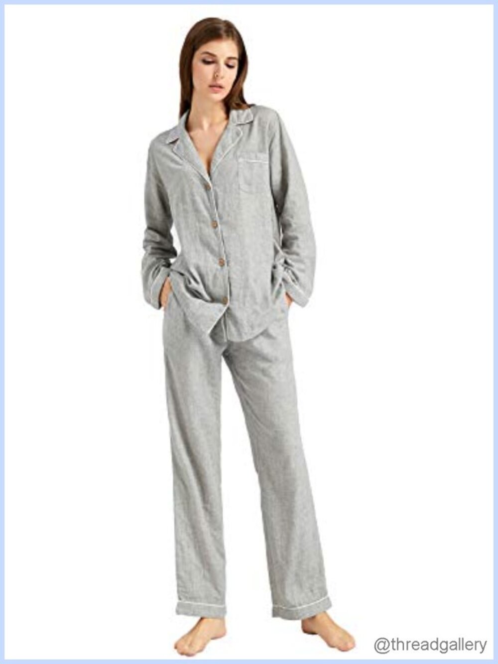 Womens 100% Cotton Double Gauze Muslin Pajama Set Button Up Sleepwear